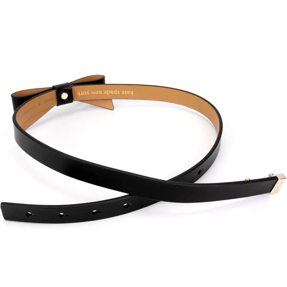 NWT Kate Spade New York Womens 0.75 Inch Bow Belt Black Leather‎ Small